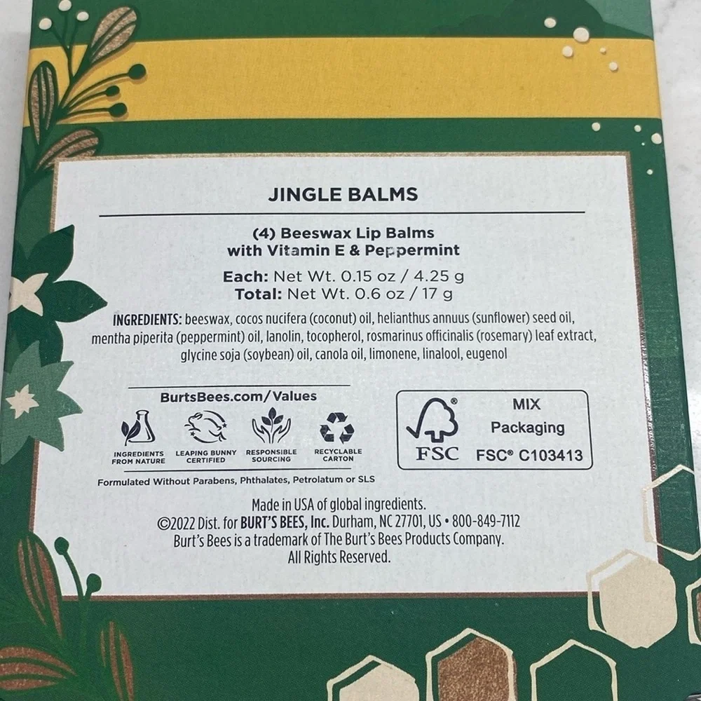 NIB‎ Burt's Bees Holiday Jingle Balms Gift Set 4